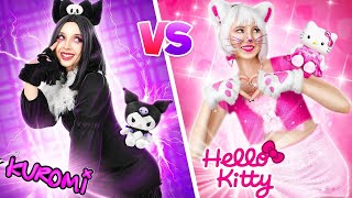 Hello Kitty vs Kuromi! Good vs Bad Girl! Wednesday Addams and Enid in Real Life