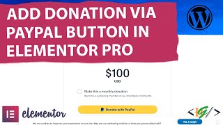 How to Add Donation Payment via PayPal Widget Button in Elementor Pro WordPress | Fixed | Any Amount