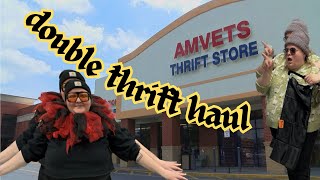 COUPLES THRIFT HAUL ~ plus size nonbinary burlesque costumes ~ Amvets finds