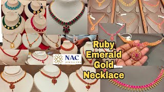 2grams Onwards Gold Beaded Necklace | Ruby Emerald Necklace Collection | NAC jewellers Tnagar
