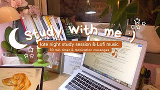 Study with me l 30 min cozy Lofi music late night 🎧 light academia desk motivation to study 📚
