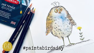 How to Paint a Whimsical Bird with Inktense Watercolor Pencils and Watercolor - Easy Quick Tutorial