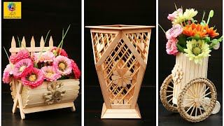 How to make Flower Vase From Ice-Cream Sticks | DIY Handmade Home Decoration Design | Popsicle Art