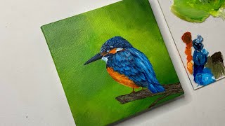 Kingfisher bird painting/acrylic painting for beginners tutorial/step by step acrylic painting