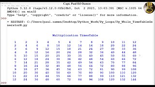 How to create a Formatted Multiplication Timetable in Python, with a While Loop