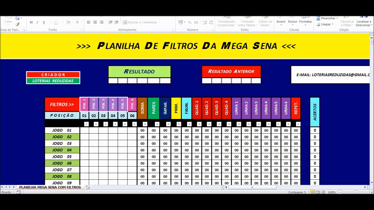 MEGA SENA PLANILHA DE FILTROS (LOTERIAS REDUZIDAS) - YouTube