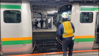 籠原駅3番線でE231系1000番台ｺﾂS-34編成とｺﾂK-03編成が切り離し（解結）されるシーン（2024.11.20.17:32）