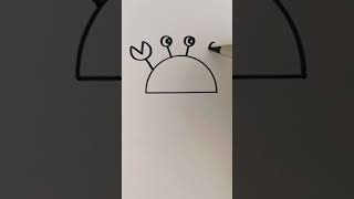 how to draw Little crab, Children's Drawing Easy landscape drawing for kids, h半圆画小螃蟹