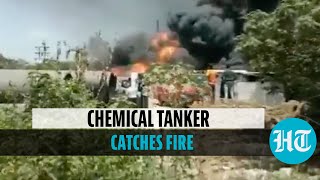 Watch: Chemical tanker catches fire in Palghar; no injuries reported