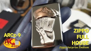 Zippo FULL HOUSE (28837) | ASMR | High Polish Chrome Surprise Emblem | Zippo Regular | ARCz-9