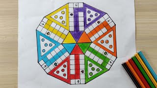 Ludo Game Drawing | Ludo Game Board drawing at home | Six Player Ludo Board Drawing.