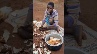 African village mother is preparing cassava for breakfast #shortfeed #africa