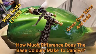 Candy Over Silver & Gold With Iwata LPH80 Spraying A Motorcycle Tank