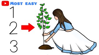 world Environment Day drawing | How to draw a girl planting tree | world Environment Day poster