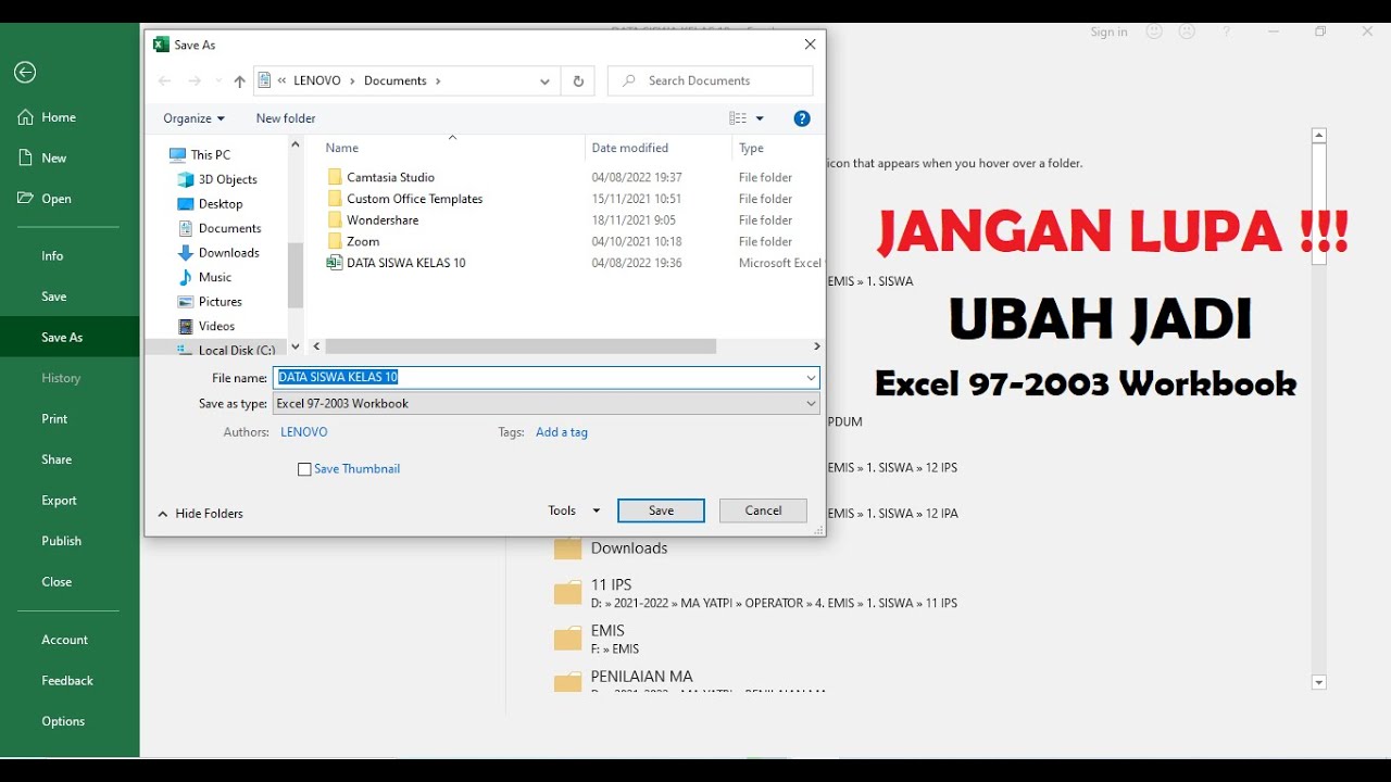 Cara Menyimpan Dokumen Excel Agar Tidak Berubah - YouTube