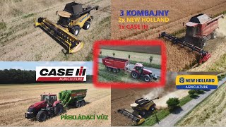 ŽNĚ 2021 Z DRONU/3 KOMBAJNY-2x NEW HOLLAND 1x CASE IH/PŘEKLÁDACÍ VŮZ/SKLIZEŇ ŘEPKY/ZD UNČOVICE/*4K*