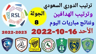 ترتيب الدوري السعودي وترتيب الهدافين ونتائج مباريات اليوم الأحد 16-10-2022 من الجولة 8
