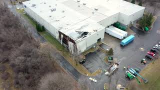 Aerial footage of damage to EFI, Inc. days after gas explosion near Ypsilanti