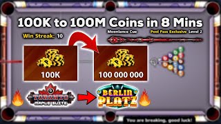 8 Ball Pool - From 100K Coins into 100M Coins - Torrento to Berlin - GamingWithK