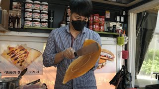 Mr.Handsome's Crepe Nutella Banana Strawberry Crepe - Korean Street Food  누텔라 바나나 딸기 크레페 - 구월동 냠냠크레페