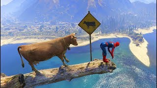 GTA 5 Funny Ragdolls SPIDERMAN Vs COW EPIC (Euphoria Physics, Ragdolls, Fails, Funny Moments)