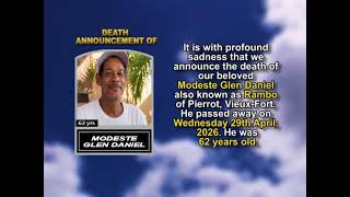 Modeste Glen Daniel ~ Short Obituary