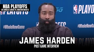James Harden Discusses Rockets Confidence vs. LA Lakers & How to Guard LeBron + AD With Small Lineup