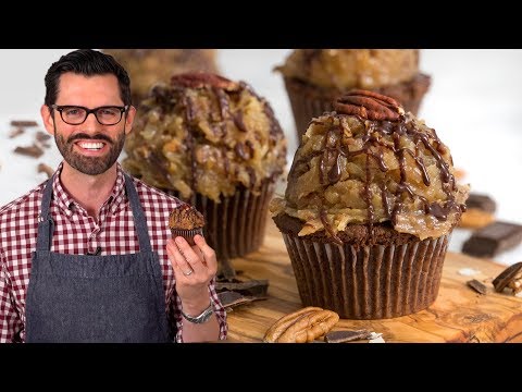 German chocolate cupcakes with ice cream "frosting"