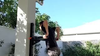 Rogue Dip Bar Setup and Kids Pull Up Bar with 3x3 Strip 2.0