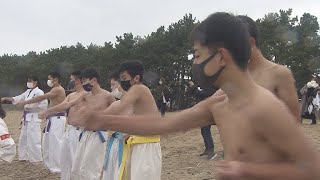 【佐賀県唐津市の風景：4K映像】寒稽古 [唐津神社・西の浜](令和4年1月2日撮影）