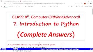 Class 8 Computer – Introduction to Python | All Questions & Answers by Vedanand Singh