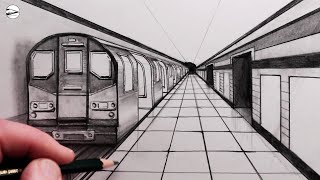 How to Draw One-Point Perspective for Beginners: Narrated Drawing Subway Train