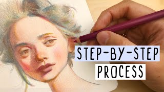 How to Create a Colorful Portrait! EASY Step-by-Step Color Pencil Process!