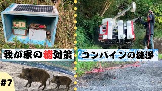 【稲刈りの集大成】2024年　稲刈りが終わってもイノシシ対策は終わらない⁉︎我が家の猪対策！コンバイン（ヤンマーAJ381）今年もありがとう。山水を使った洗浄の様子も！【ワンオペ農業】＃７