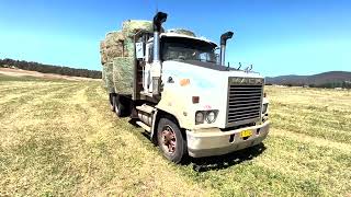 CARTING HAY: MACK TRUCK, JOHN DEERE 6330 TRACTOR