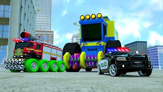 Giant Harvester  VS Police Cars | Wheel City Heroes (WCH) Police Truck Cartoon