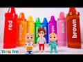 Learn My Colors With Cocomelon Toys And Many Surprises Inside The Giant Crayons