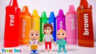 Learn my Colors with Cocomelon Toys and Many Surprises Inside the Giant Crayons