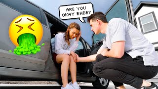 Getting CAR SICK To See My Husbands Reaction! *CUTE*