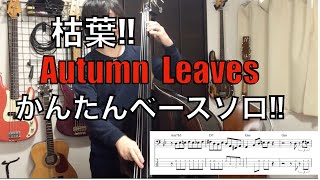 【ウッドベース】〜Autumn Leaves〜 初心者用5フレットまでしか使わない枯葉のかんたんベースソロとテーマ演奏  ※ウッドベース版！（譜面付き）