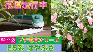 ダイソー プチ電車　花壇に走らせてみました。 E5系 はやぶさ 東北新幹線