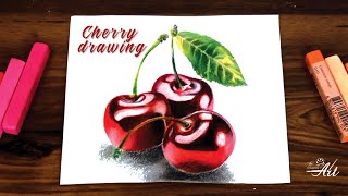 how to draw cherry - draw hyperrealistic cherry - easy 3d drawing tutorial