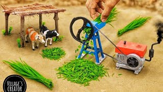 diy mini tractor making chaff cutter machine for farm animals  | science project @Villagescreators‬