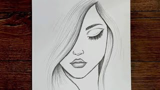 رسم سهل | تعليم رسم بنت كيوت مع شعر طويل سهل بالرصاص  خطوه بخطوه للمبتدئين بطريقة سهلة | رسم بنات
