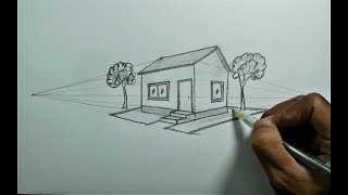 Architectural │How To Draw Simple House in 2 Point Perspective Easy