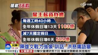 刪7天國定假日 勞動部長發飆槓立委│中視新聞 20160328