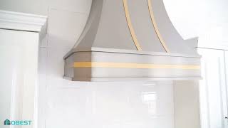 Fobest custom brushed stainless steel range hood with brushed brass straps#rangehood #kitchendesign