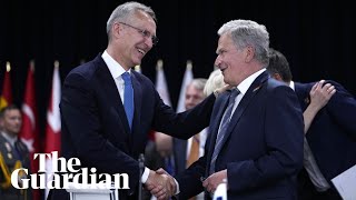 Nato chief and Finnish president mark Finland's accession to the alliance – watch live