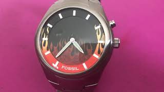 Fossil Big Tic Men's Watch Animated Red Flame JR-8115 New Batteries