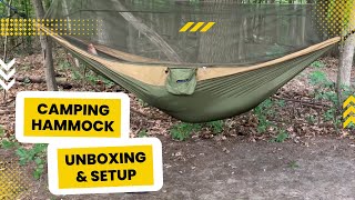Amazon Camping Hammock Unboxing & Setup | SunYear Hammock with Net & Rain Fly
